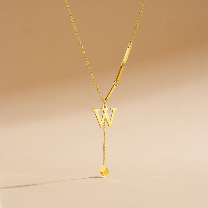 Wholesale Stainless Steel Necklace with Long  Block-Letter Tassel Pendant