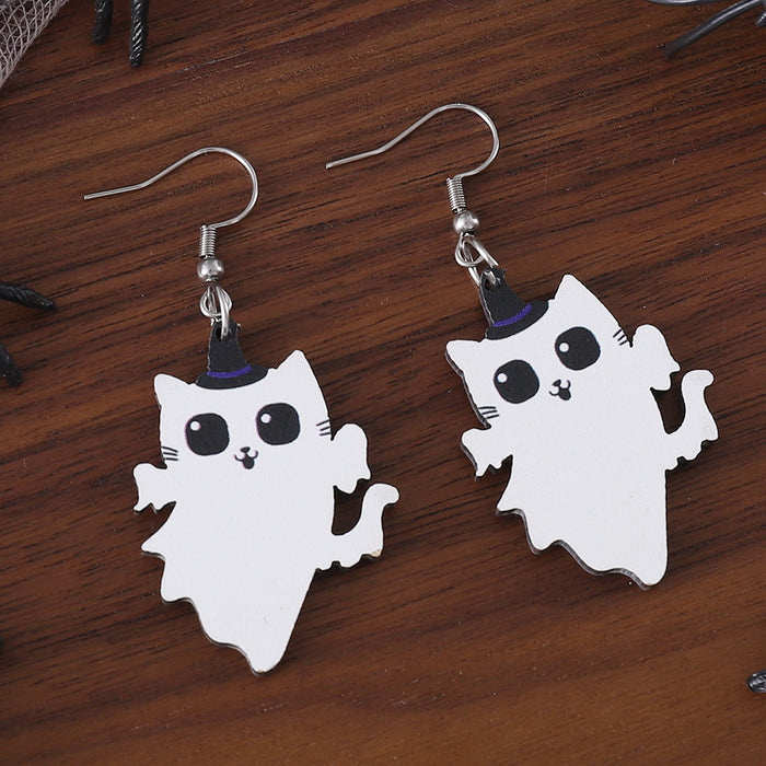 Wholesale  Angel Kitten Black Cat Pendant Earrings Wooden Gothic Double-sided Ear Jewelry