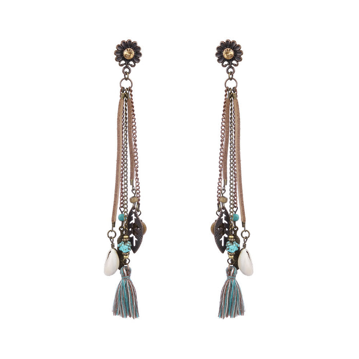 Wholesale Bohemian Tassel Long Dangle Earrings Set Mixed Material Jewelry Accessory Boutique Resale