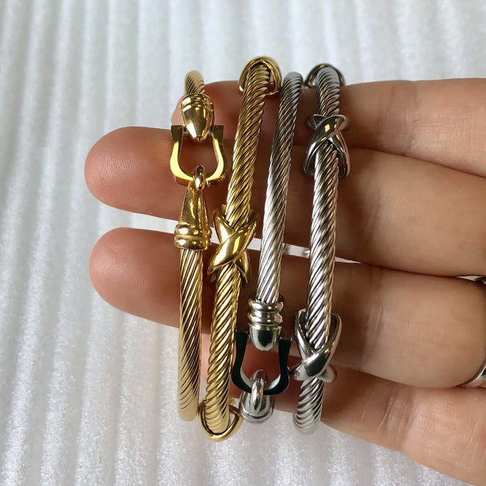 Wholesale Personalized Wire Rope Horseshoe Buckle Titanium Steel Bracelet JDC-BT-Xuel007