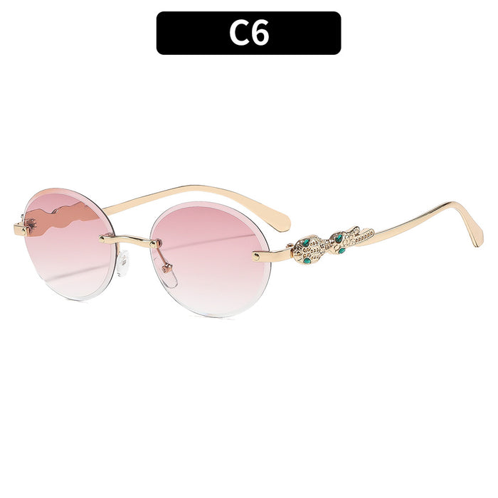 Wholesale Oval Frameless Retro Hip Hop Sunglasses for Travel Outdoor Trendy