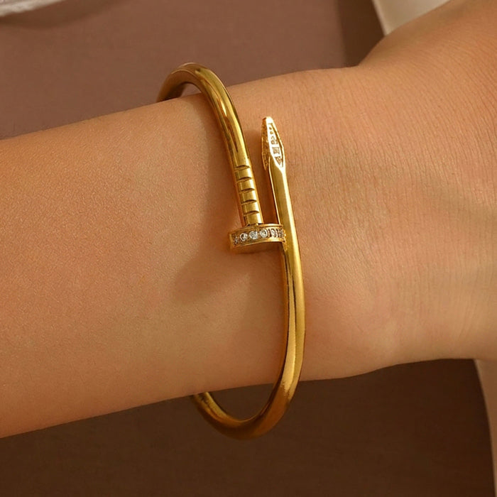 Wholesale Fashion Four Leaf Clover Titanium Steel Bracelet With Rhinestones Chic Jewelry Accessory