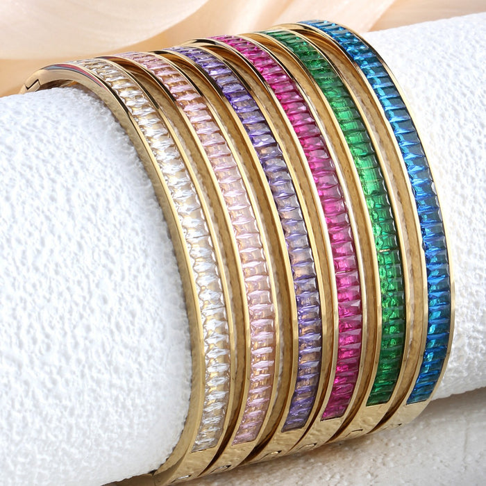 Wholesale Stainless steel bracelet with half-circle full diamond clasp