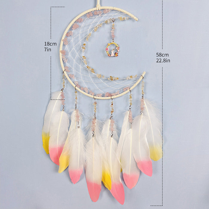 Wholesale Handmade Dream Catcher with Feathers and Glass Beads Pink Living Room Hanging Decor MOQ≥2