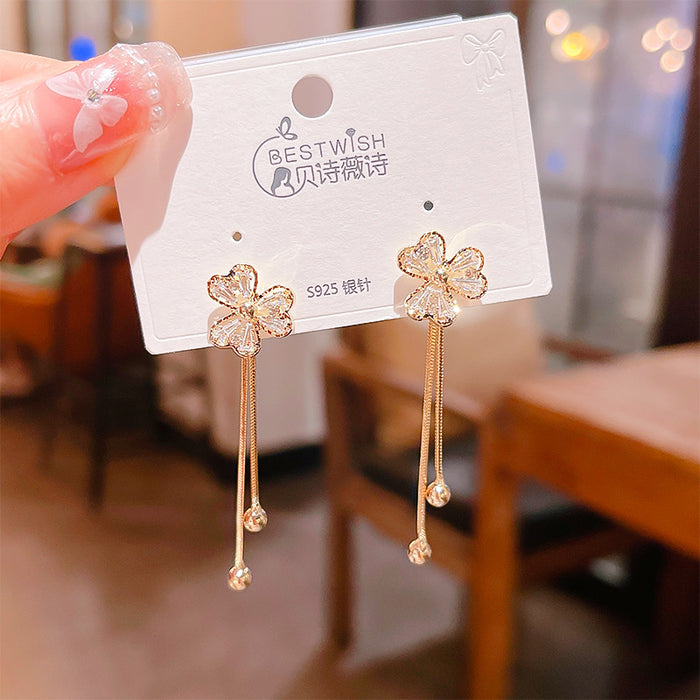 Wholesale S925 Silver Needle Diamond Clover Flower Earrings