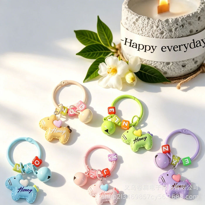 Wholesale Dopamine Color Cartoon Pony Keychain Bell Pendant Cute Animal Bag Charm DIY Fuse Bead Craft Fashion Accessory Gift