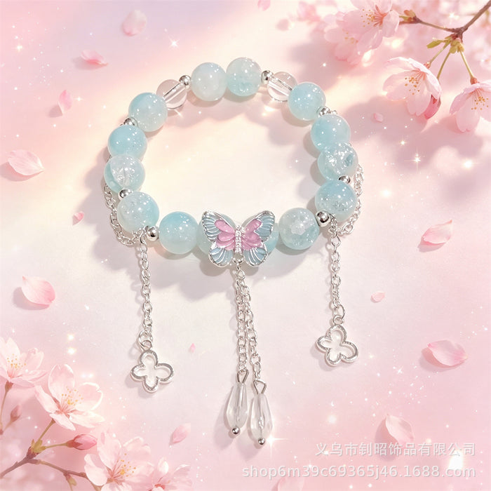 Wholesale Butterfly Tassel Crystal Bracelet Purple Glass Fashion Accessory