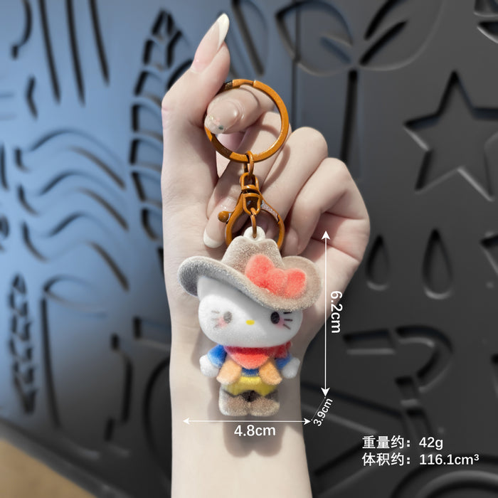Wholesale Flocked Denim Cat Keychain Cute Bag Charm for Backpack MOQ≥2