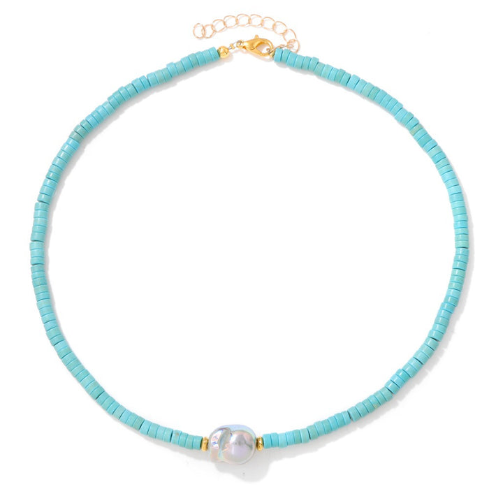 Wholesale Irregular shaped pearl necklace with stone and wheel shaped beads a clavicle chain