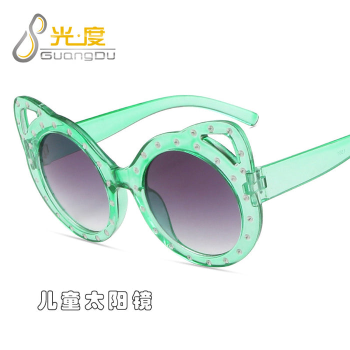 Wholesale Children's point diamond round frame glasses, teddy bear sunglasses, cute fox ear glasses, sunglasses