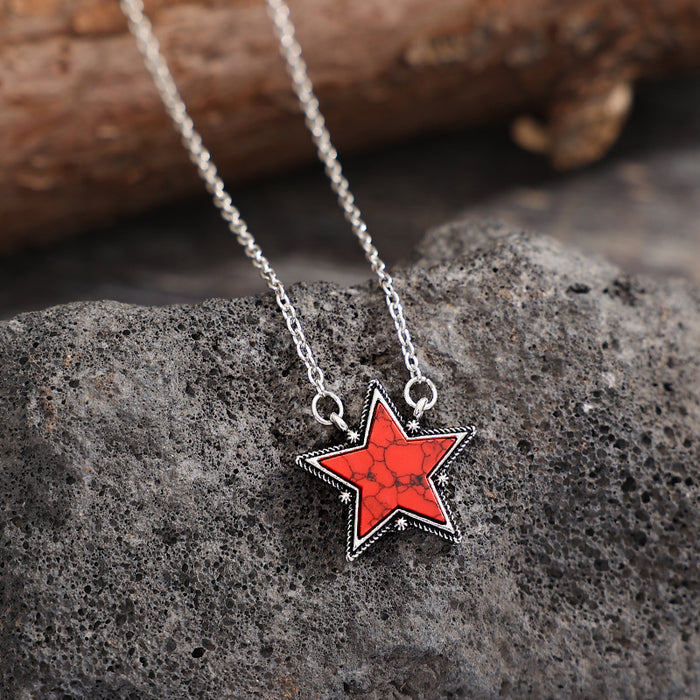 Wholesale Western Big Five pointed Star Pine Stone Pendant Trendy Personalized Clavicle Chain Jewelry