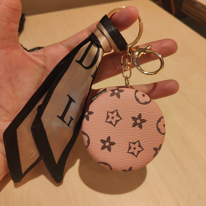 Wholesale light luxury and exquisite presbyopic leather cosmetic mirror key chain pendant double-sided mirror bag pendant JDC-KC-JiYou007