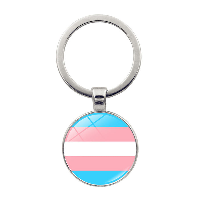 Wholesale Rainbow Color Striped LOVE Time Gemstone Alloy Keychain JDC-KC-HengX024