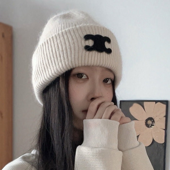 Wholesale Rabbit hair knitted hat, women's versatile woolen hat, winter warm and cold hat