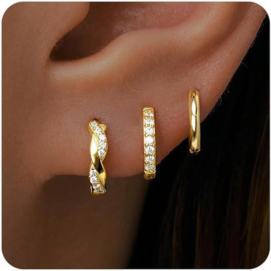 Wholesale Real gold copper set with zircon and full diamond earrings, single ear set, circle set with diamond earrings