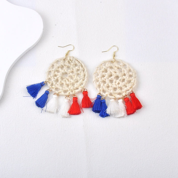 Wholesale American Independence Day Exaggerated Tassel Earrings JDC-ES-XLL003