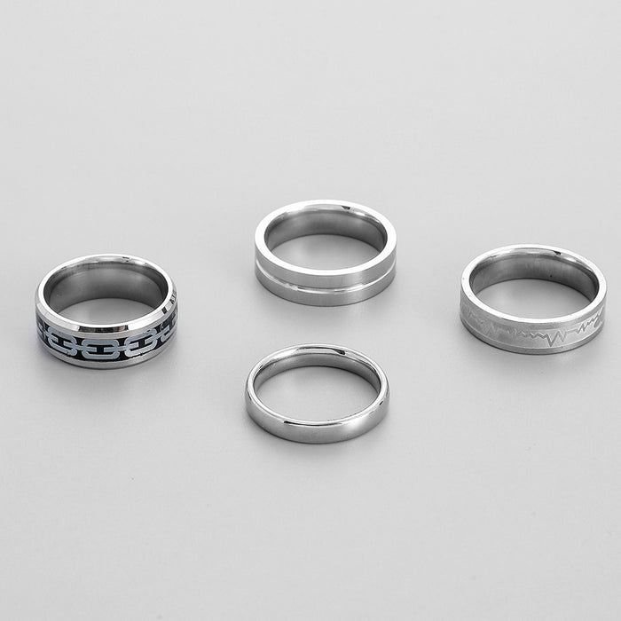 Wholesale Punk Ring Personalized Stainless Steel ECG Chain Stripe Set Ring