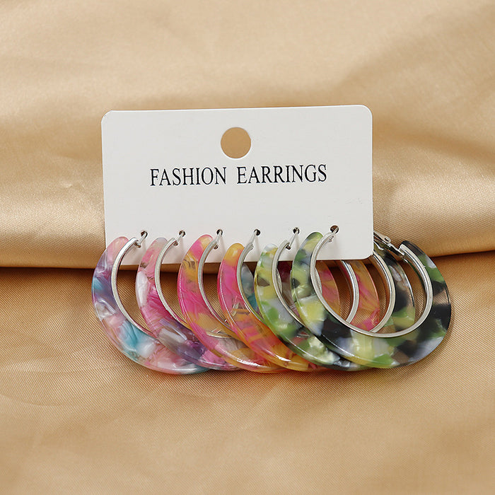 Wholesale Acetic acid sheet C-shaped circular earrings for women, geometric 3 pairs earring set