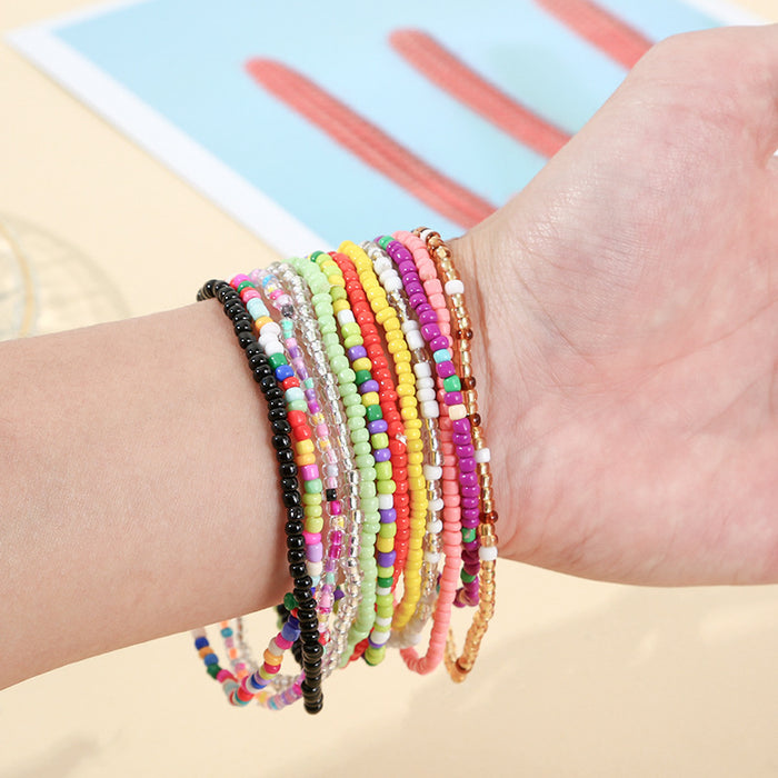 Wholesale Handmade colorful rice bead beach chain bracelet DIY finished bead string bracelet