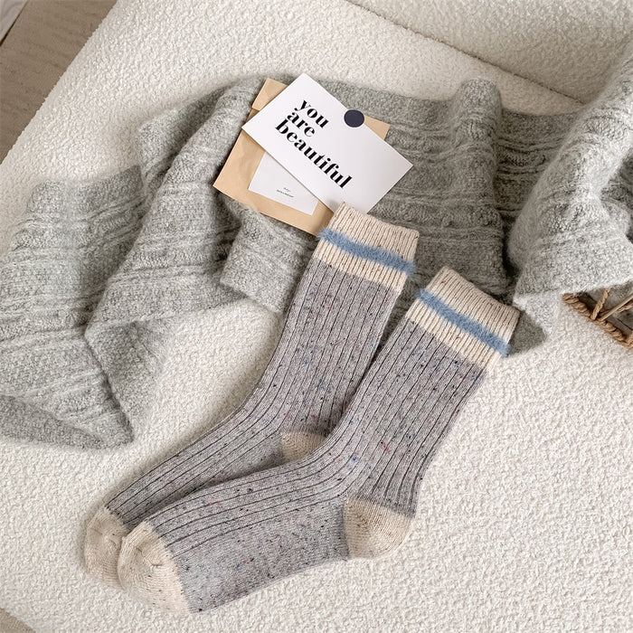 Wholesale Wool striped socks for children, contrasting colors, plush warmth, mid tube pile socks