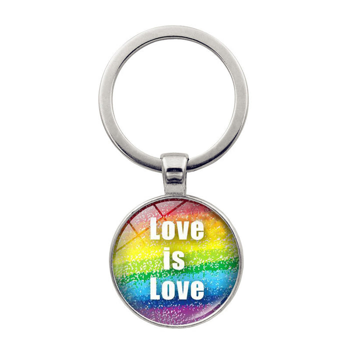 Wholesale Rainbow Color Striped LOVE Time Gemstone Alloy Keychain JDC-KC-HengX024