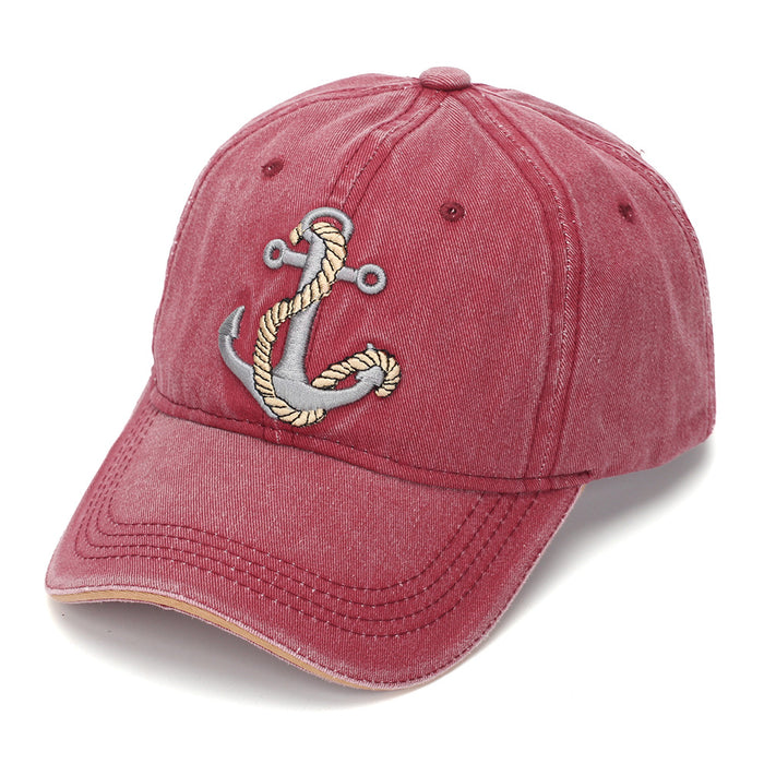 Wholesale Vintage Washed Baseball Cap with Anchor Embroidery Navy Blue Summer Sun Protection Hat