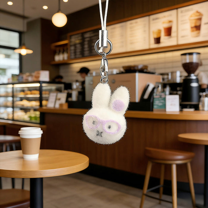 Wholesale DIY Cute Flocked Glasses Bunny Keychain