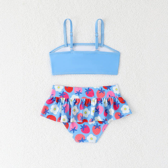 Wholesale New girls' two-piece swimsuit with bow tie suspender skirt style