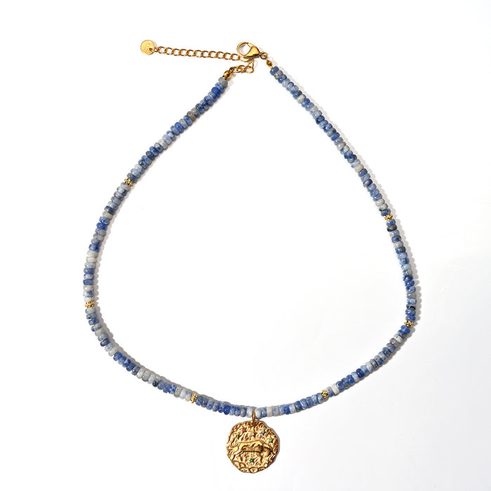 Wholesale Original Jewelry Design Colorful Natural Stone Necklace Stainless Steel Twelve Constellation Necklace Personalized Matching