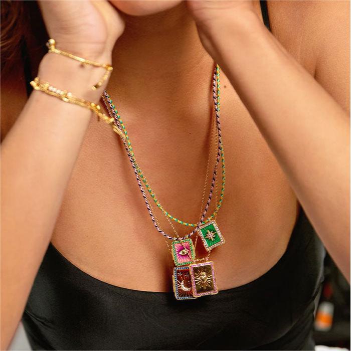 Wholesale Retro Tarot Card Pendant Necklace Sun Moon Star Planet Copper Gem Jewelry Chic Boutique Resale