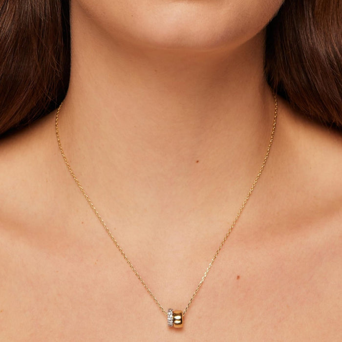 Wholesale Brass genuine gold electroplated zircon set fashionable double circle pendant versatile women's necklace