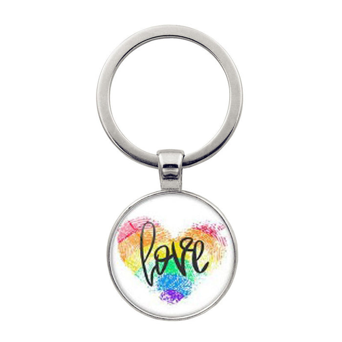 Wholesale Rainbow Color Striped LOVE Time Gemstone Alloy Keychain JDC-KC-HengX024