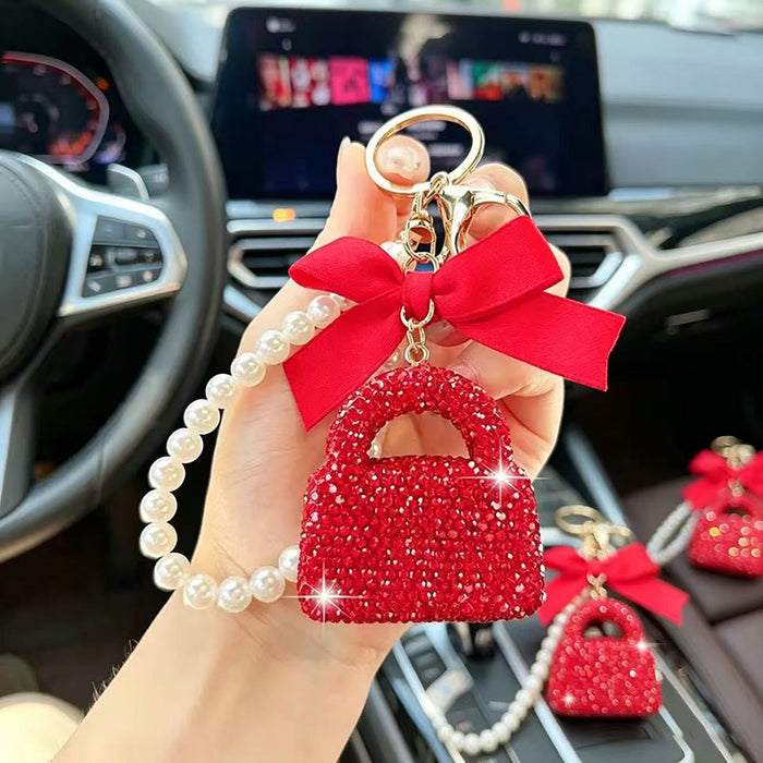 Wholesale Rhinestone Pearl Keychain Bag Charm Fashion Accessory Car Key Gift