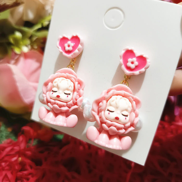 Wholesale Cartoon Rose Doll Cute Silver Needle Earrings for Women