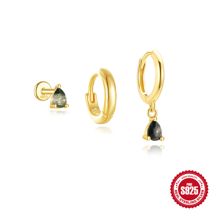 Wholesale 925 Sterling Silver Elegant Aquatic Moss Agate Set Earrings Earrings Earrings 3-Piece Combination Set