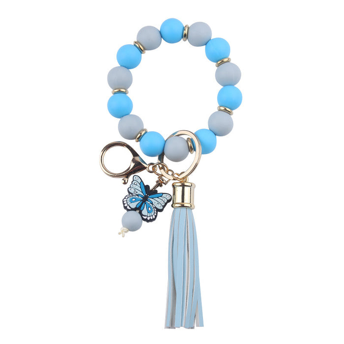 Wholesale Beaded Cartoon Butterfly Wrist Keychain