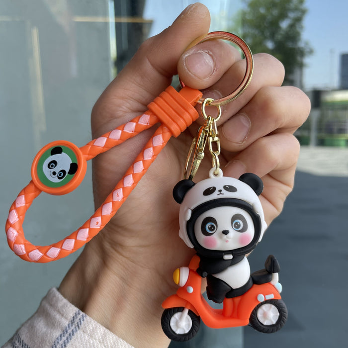 Wholesale Cartoon Motorcycle Panda Keychain 3D Doll Car Keychain Bag Pendant Hanging Decoration Baby Grabbing Machine Small Gift
