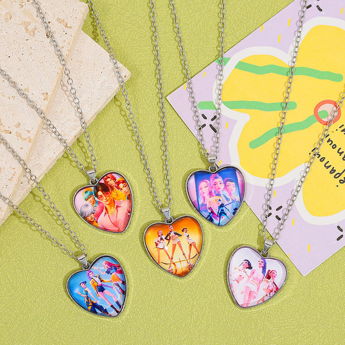 Wholesale Kpop Gemstone Colorful Heart Pendant Necklaces