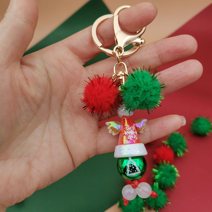 Wholesale Christmas theme keychain  snowflake bag keychain beaded Christmas tree keychain