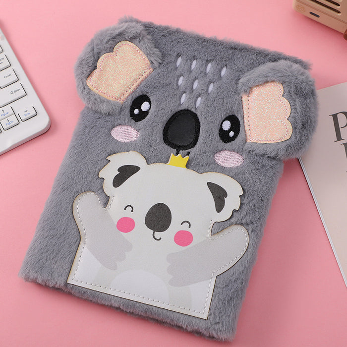 Wholesale Cute sloth plush notebook Creative children' s notebook with lock Cartoon colorful bear plush notebook