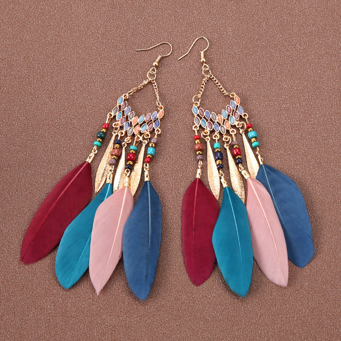 Wholesale Alloy Bohemian Feather Earrings JDC-ES-Gumi010