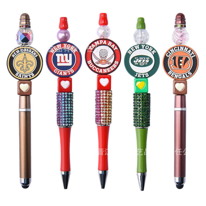 Wholesale 50pcs Rugby team series beads ballpoint pen beaded accessories fun stationery cartoon accessories detachable