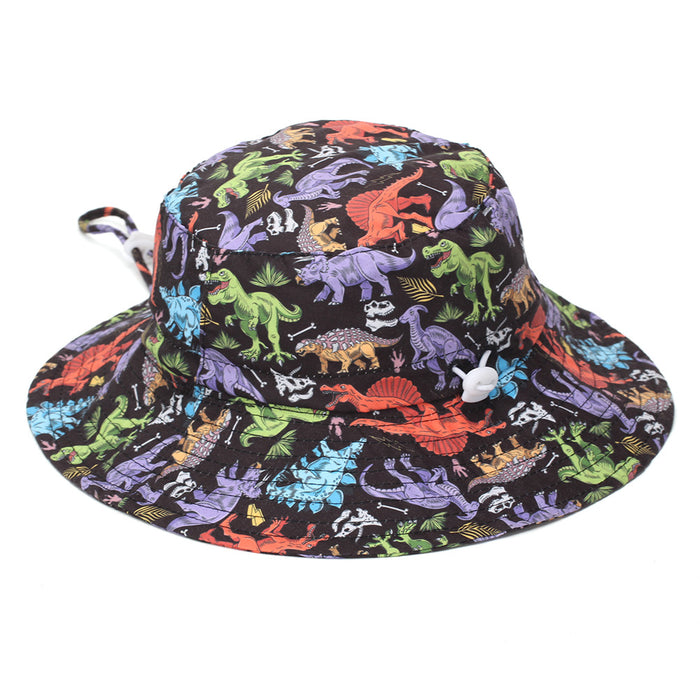 Wholesale Children' s Sun Protection Bucket Hat with Chin Strap Breathable Mesh Cartoon Design Everyday Wear