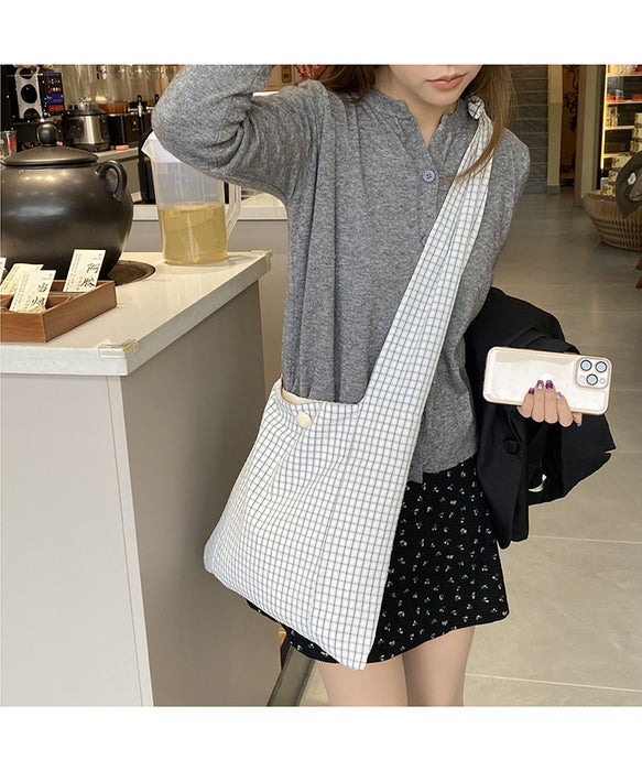 Wholesale Checkered shoulder bag, simple and versatile, lace up crossbody bag, large capacity casual tote bag