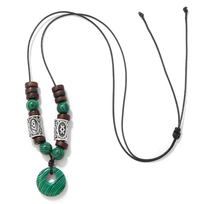 Wholesale Viking symbol necklace with stone pendant safety clasp and wooden beads