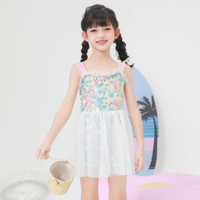 Wholesale Children's swimsuit one-piece skirt style polyester new swimsuit soaking in hot springs