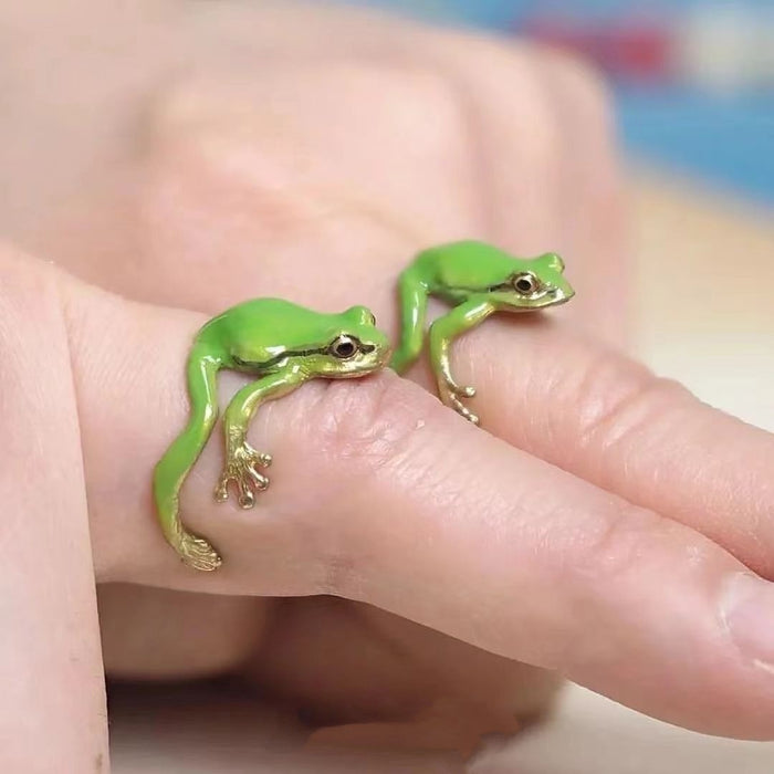Wholesale Tree frog ring, green ring, niche design, adjustable ring opening
