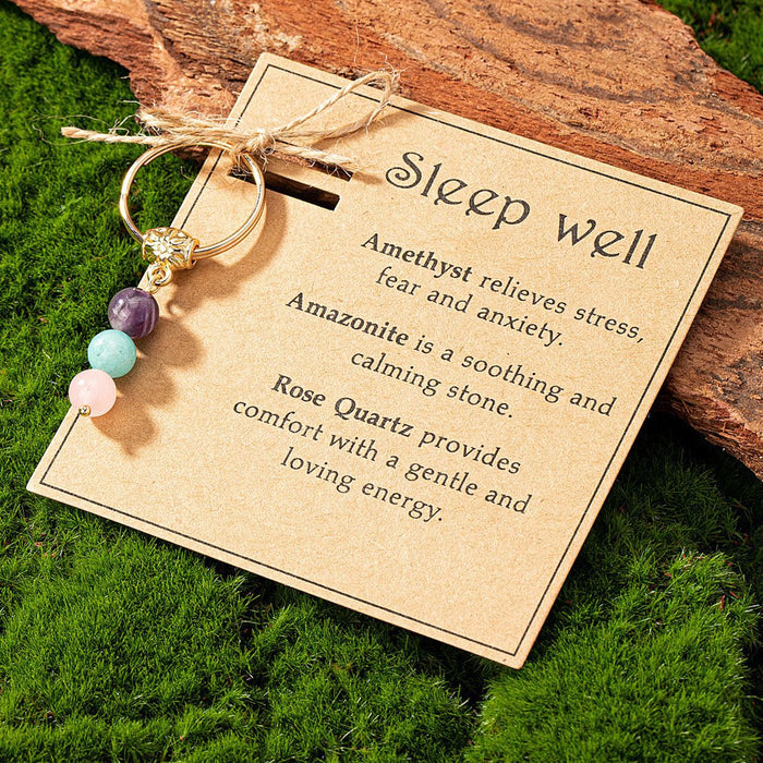 Wholesale Natural Stone Beaded Keychain with Blessing Card Packaging JDC-KC-DaiW001