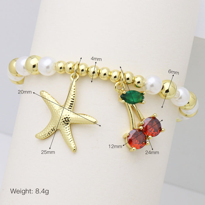 Wholesale Round copper bead clip pearl bracelet cherry sun starfish scallop fish love heart pendant