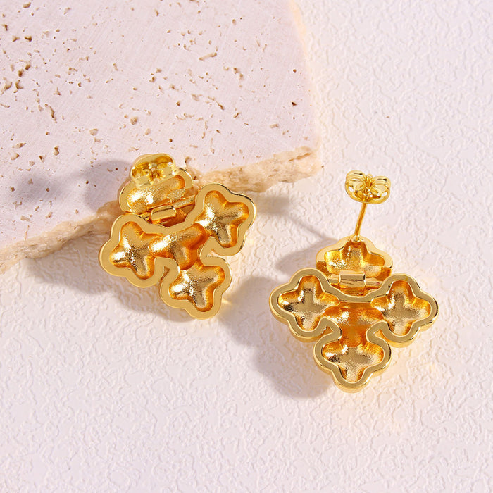 Wholesale Copper Gold Plated Square Polished Earrings JDC-ES-BaiTian015